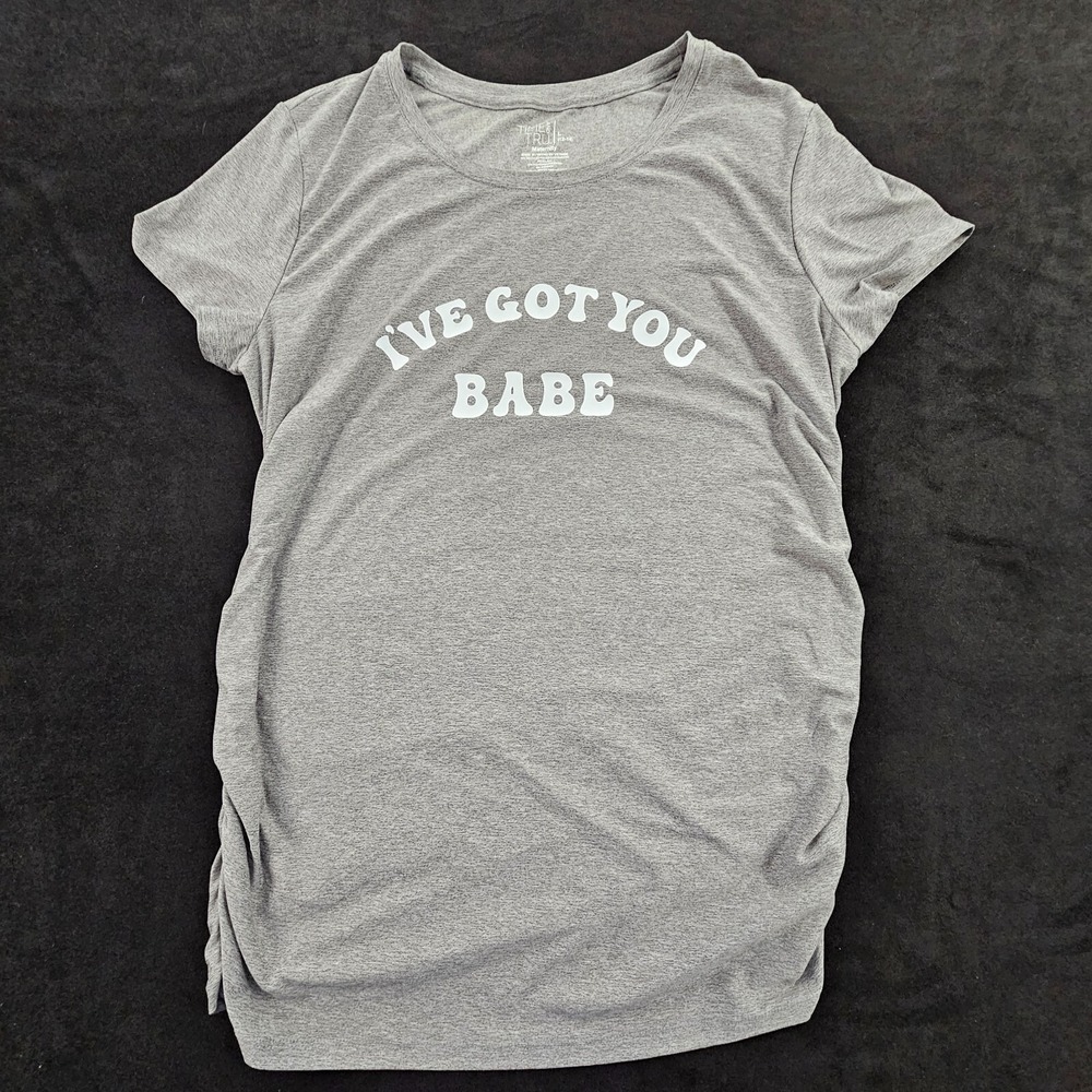 I've Got You Babe Time & Tru Maternity Gray Short Sleeve T-Shirt Women's L